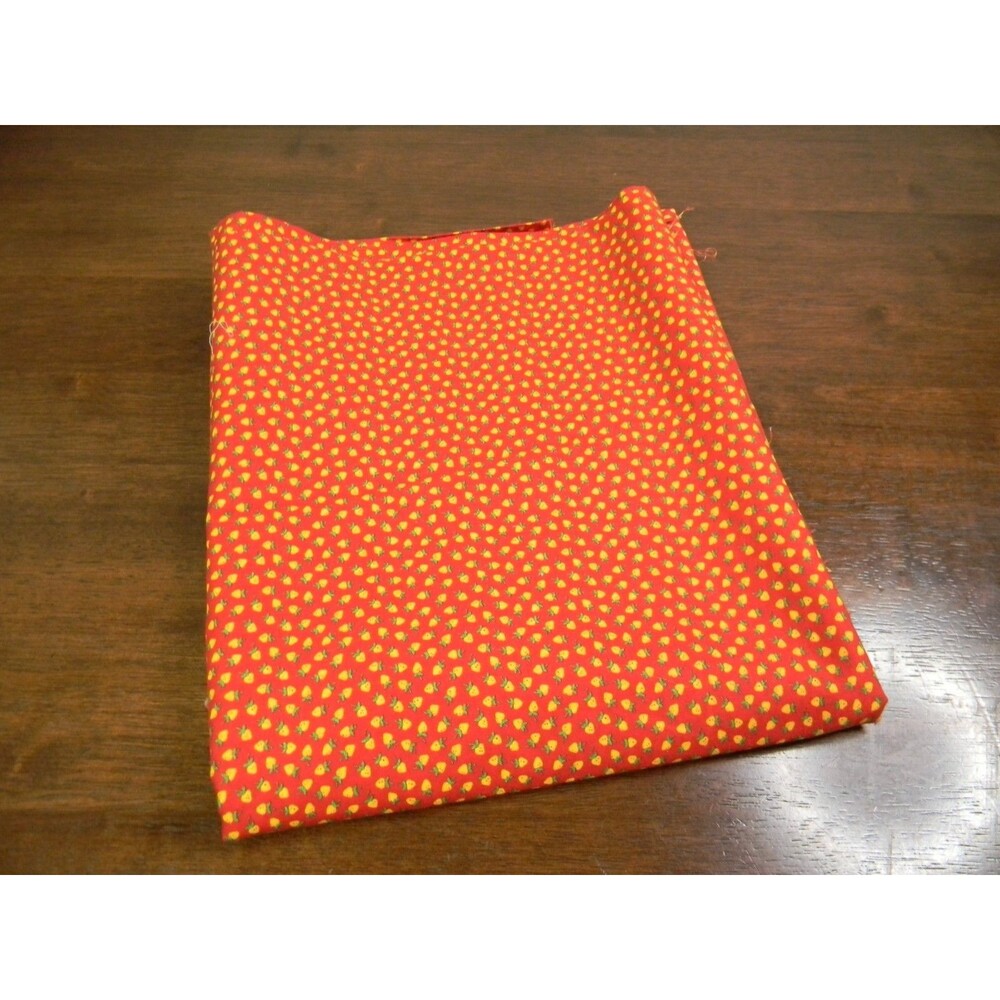 Red Fabric Ditsy Yellow Strawberry Cotton Material 2 Yards 44 inches Wide